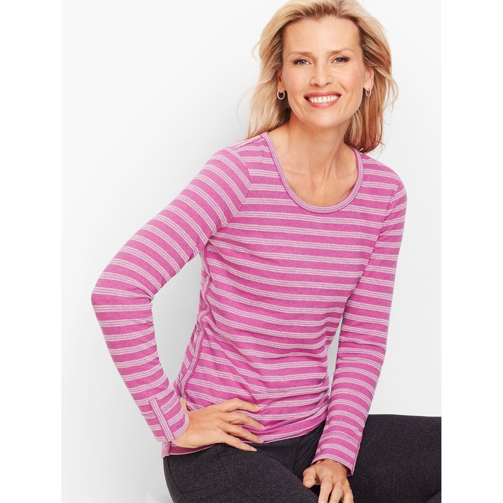 NEW T by Talbots Stripe Long Sleeve Top Women M 🟣 White Cotton Blend Essential